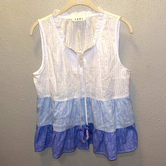 THML Boho Anthropologie Baby Blue Tier Top Women’s Size Large - Picture 1 of 8